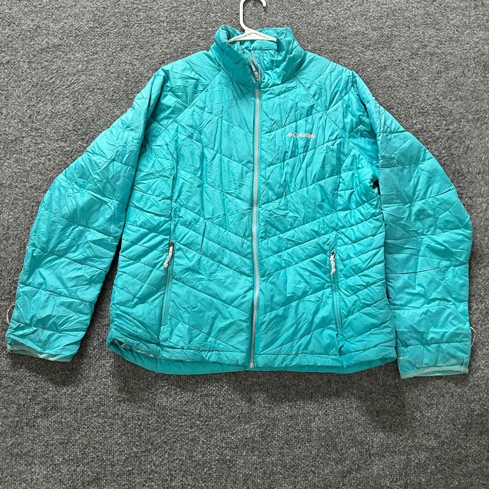 Columbia Puffer Jacket Womens XL Teal Blue Omni-Heat Quilted Full Zip Outdoor